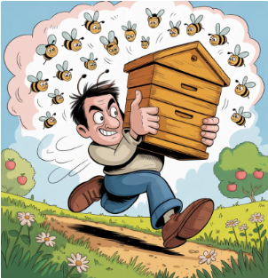 man stealing beehive